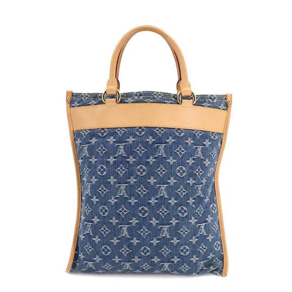 Louis Vuitton Monogram Denim Flat Shopper Tote Bag Blue Gold Hardware - Picture 2 of 8